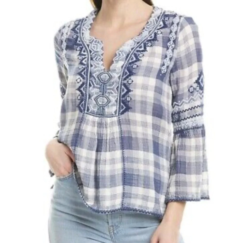 Johnny was simonee embroidered peasant blouse - Picture 1 of 6